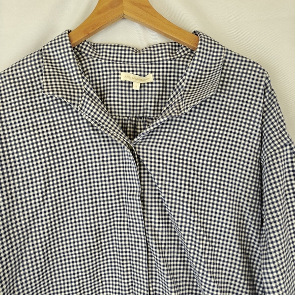 Ann Mashburn Mirabella Brushed Flannel Button Up Shirt In Navy/Ivory Gingham SM - Picture 11 of 14